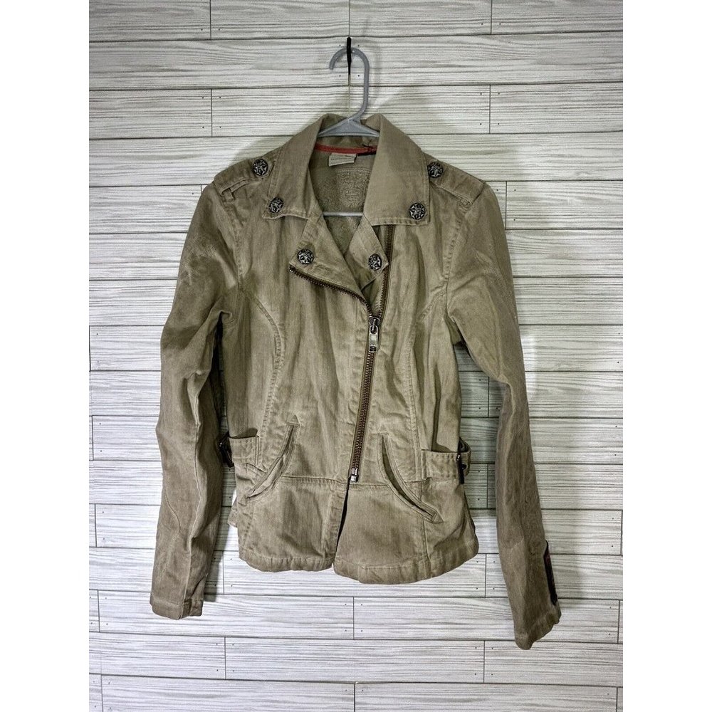 Harley Davidson Moto Jacket Womens "Small" Skull & Wing Embroidery Distressed‎